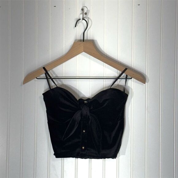 Arden B Black Velvet Tie-Front Crop Top Size M NWT Y2K Vintage Made in USA Goth - Picture 1 of 9